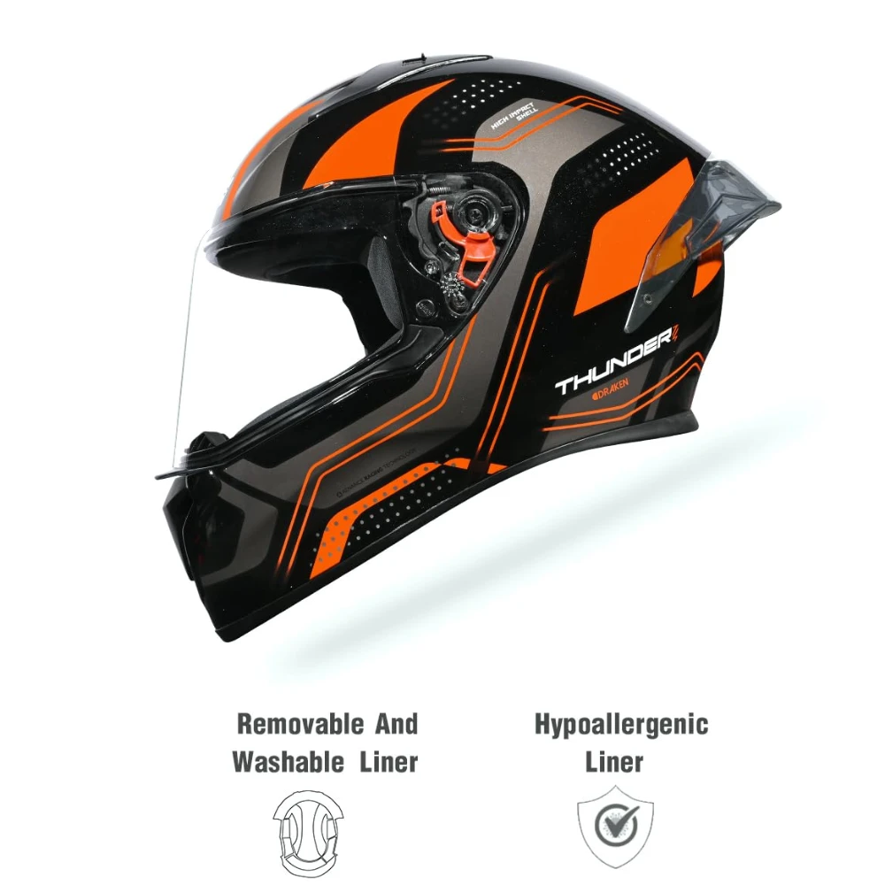 Studds Thunder D2 Draken ISI and DOT Certified Full Face Helmet for Men and Women with Spoiler and Clear Visor