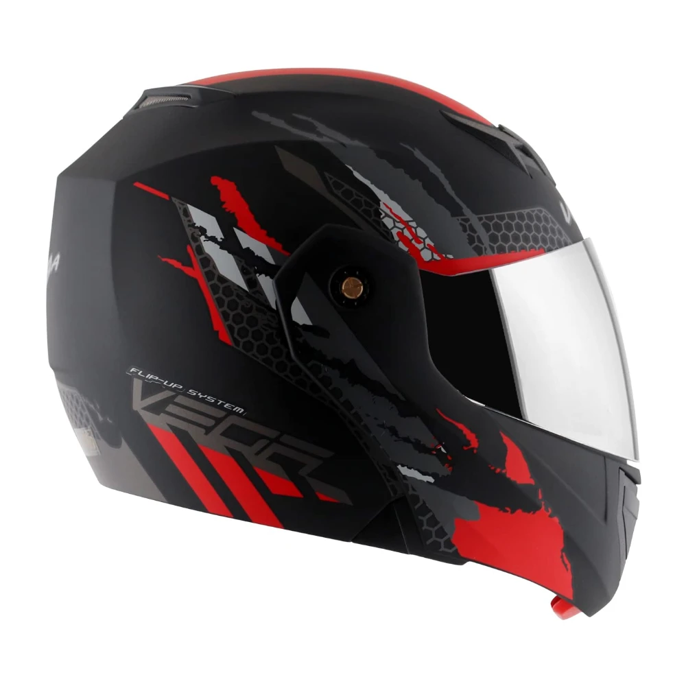 Vega Crux Dx Flex Flip-Up Full Face Helmet Dull Black Red, Size: L(59-60 cm)