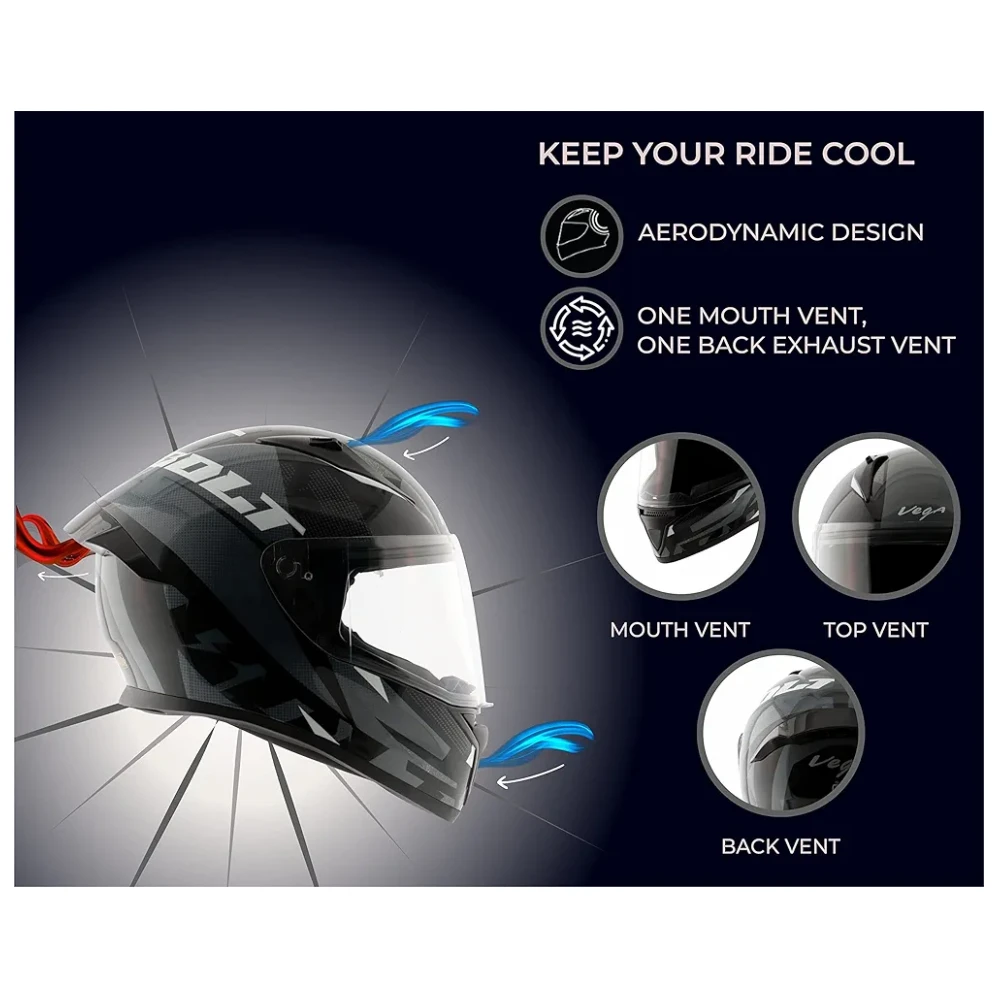 Vega Bolt Macho Black Grey Helmet-M