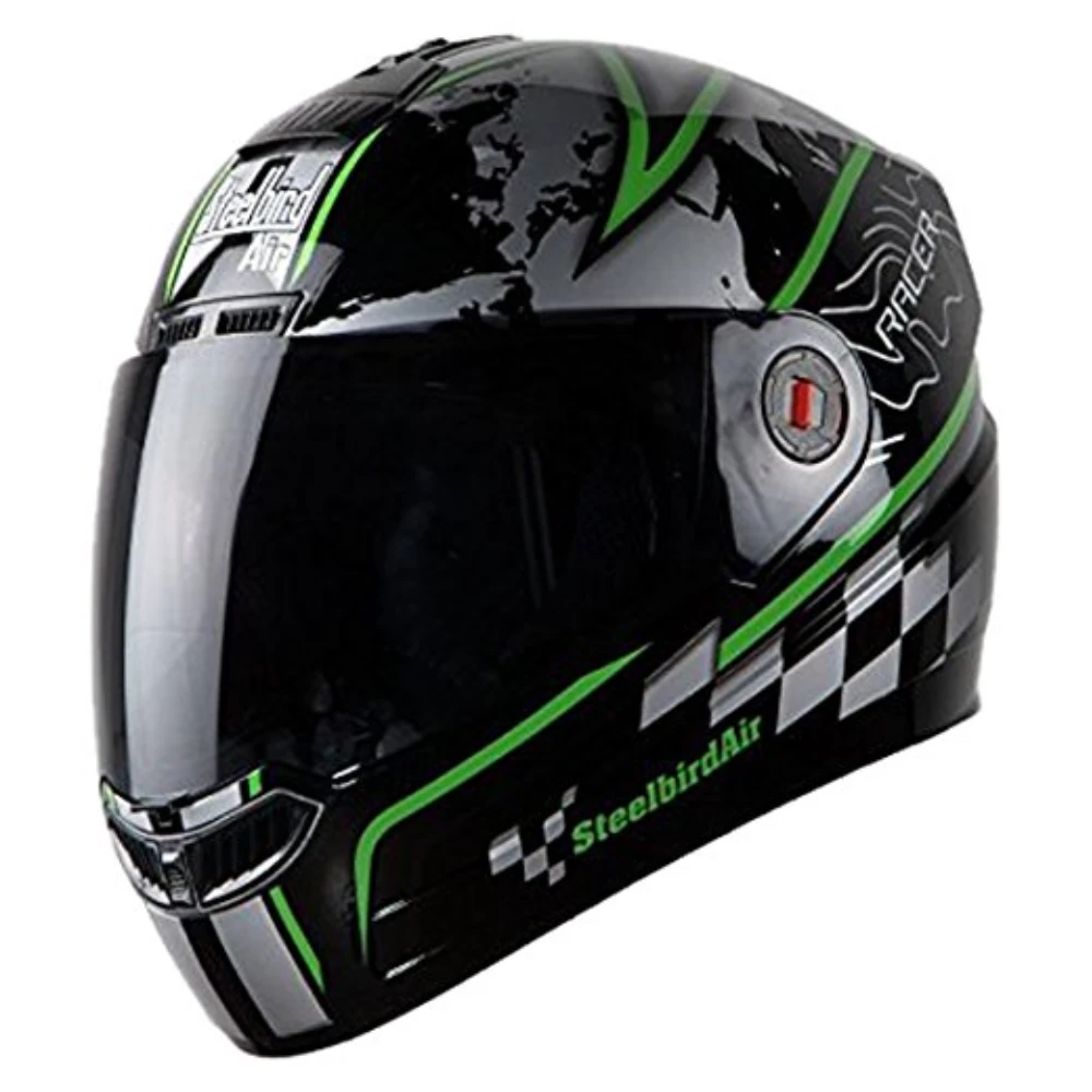 Steelbird Glossy Finish SBA-1 Racer Helmet with Plain Visor (Large - 60 Cms, Glossy Black With Green)