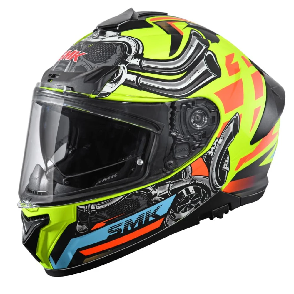 SMK Typhoon Motorhead ISI ECE & DOT Certified Full Face Dual Visor Helmet for Men and Women with Pinlock Fitted Clear Visor and Inner Sun Visor ( Yellow - 2XL )