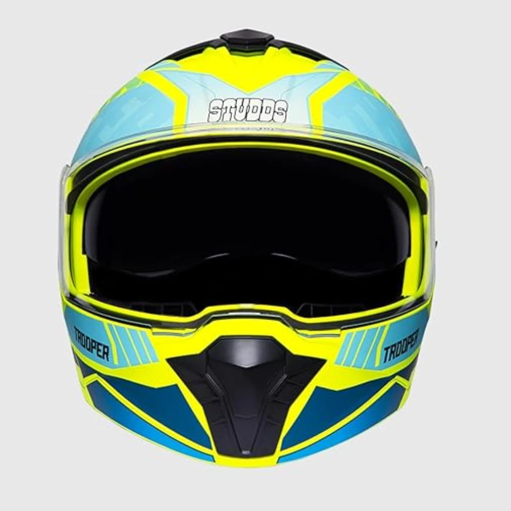 STUDDS Trooper DV D1 ISI and DOT Certified Gloss Finish Flip-up Full Face Helmet for Men and Women with Inner Sun Visor (Matt Yellow N1/XL)