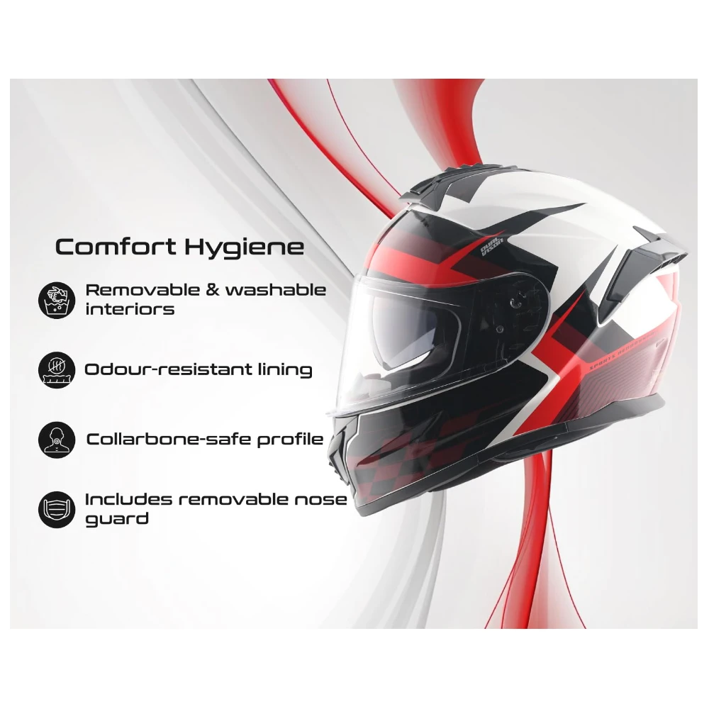 Vega Zap DV Alliance ISI and DOT Certified Gloss Finish Full Face Dual Visor Helmet for Men with Spoiler-White Red-L