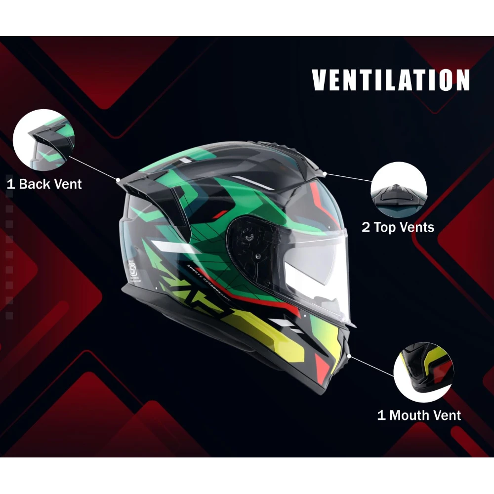 Vega Zap Volt D/V ISI and DOT Certified Gloss Finish Full Face Helmet for Men with Dual Visors and Spoiler-Black Red-L