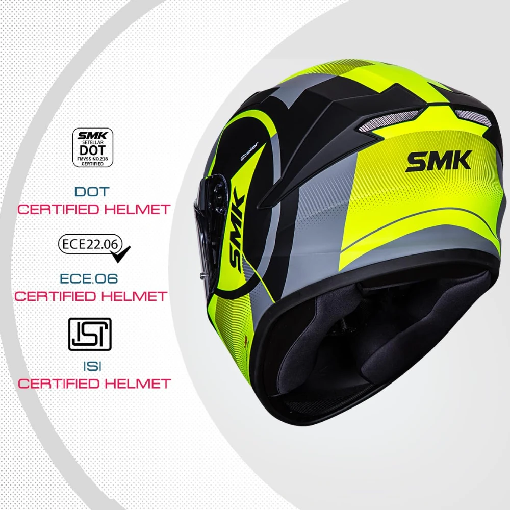 SMK Stellar Sports S01 Faro Isi Dot&Ece- 06 Certified Full Face Motorcycling Helmet With Anti-Fog Clear Visor