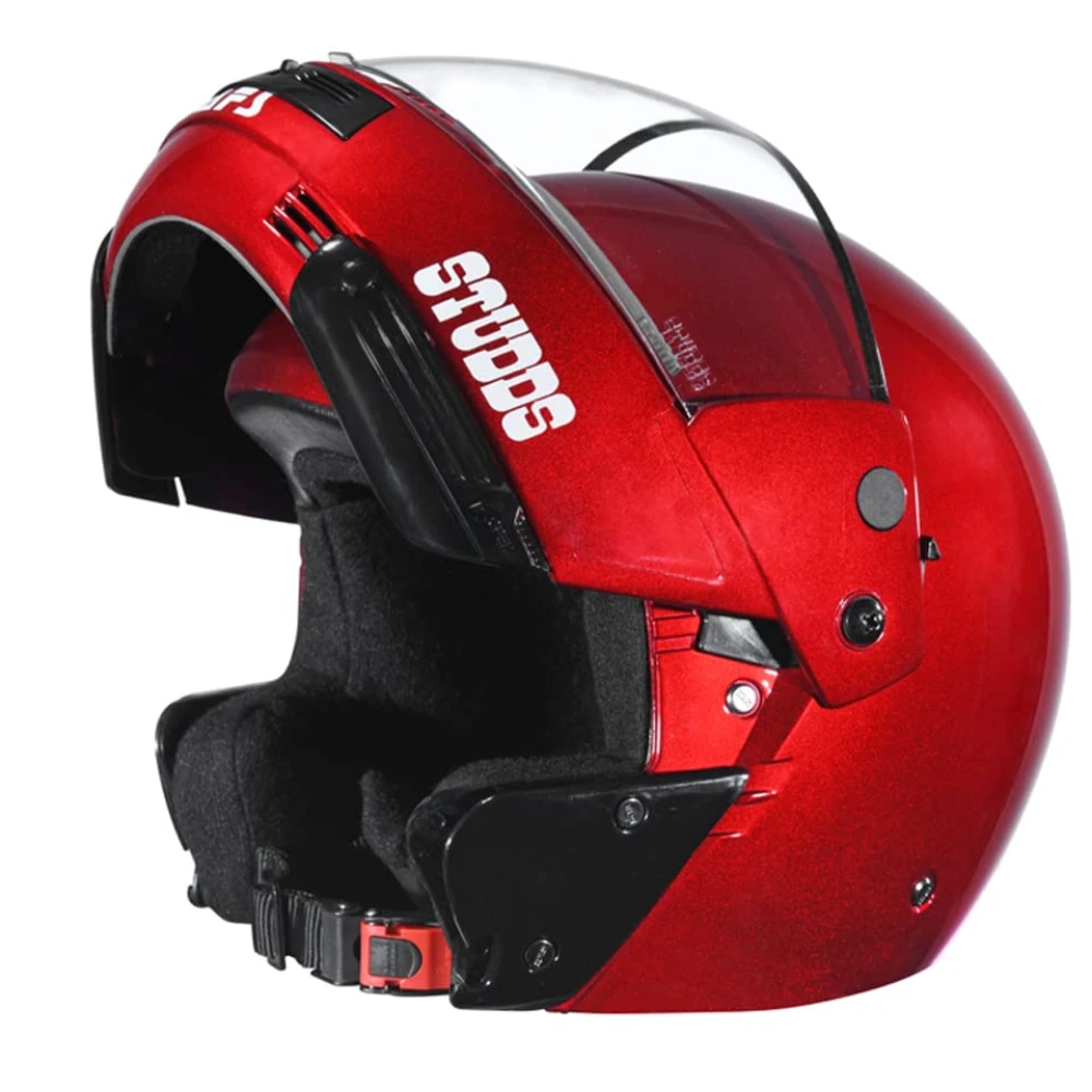 Studds Ninja Pastel Plain Flip Up Full Face Helmet (Cherry Red, L)