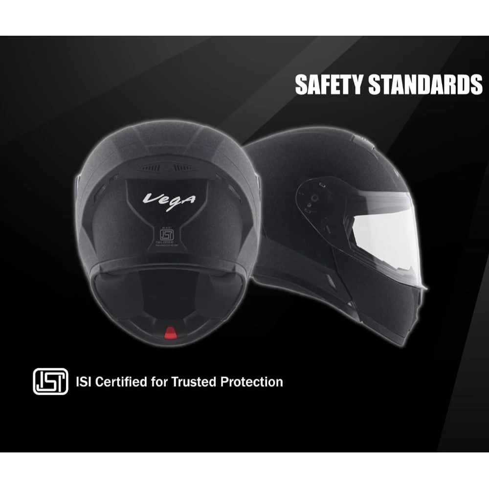 Vega Knight ISI Certified Texture Finish Flip-Up Helmet for Men with Clear Visor-Black-L
