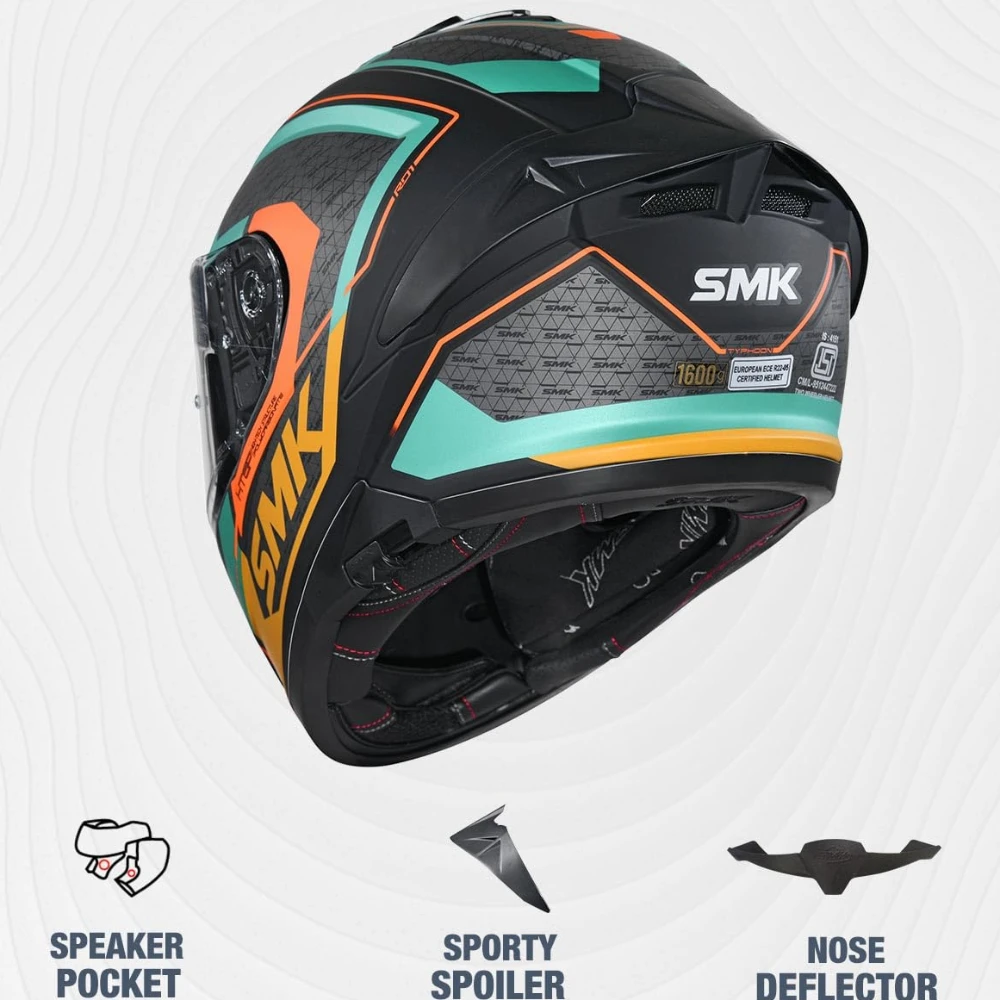 SMK Typhoon RD1 ISI ECE & DOT Certified Full Face Dual Visor Helmet for Men and Women with Pinlock Fitted Clear Visor and Inner Sun Visor ( MATT Black - MA287 - XS )