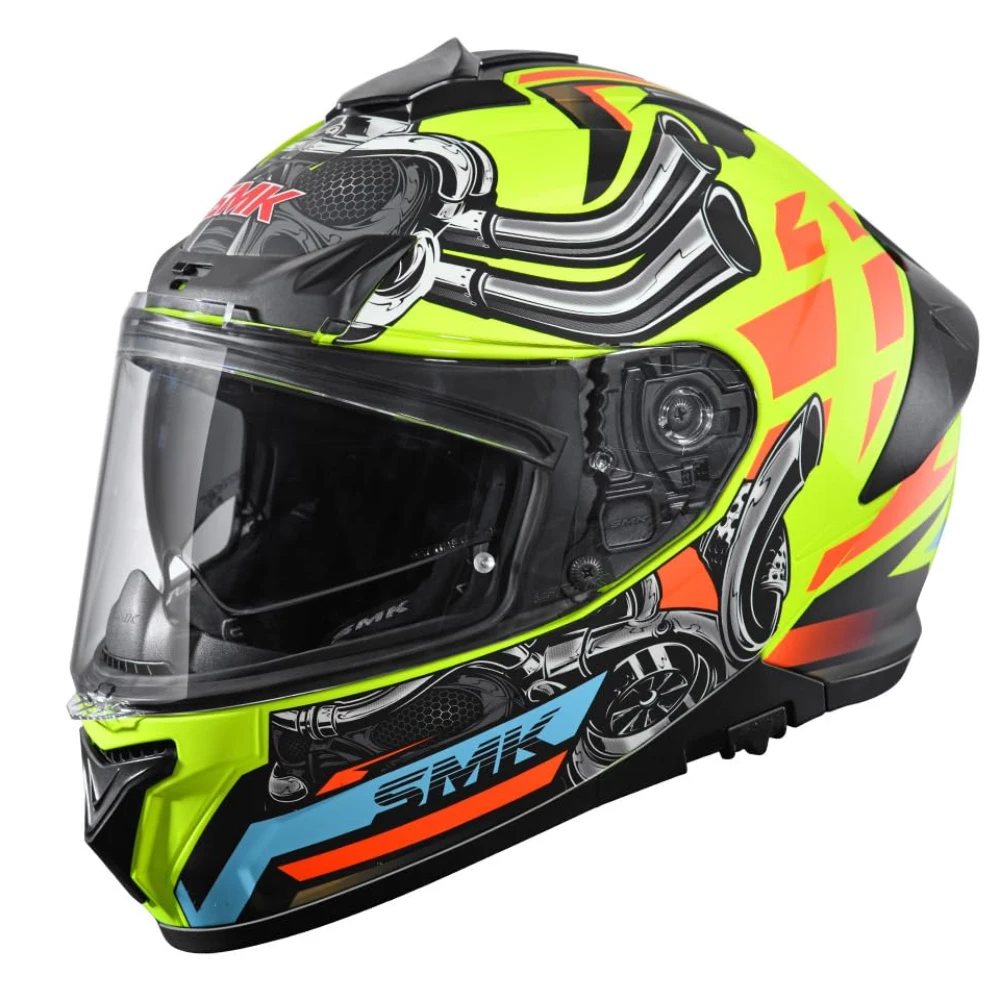 SMK Typhoon Motorhead ISI ECE & DOT Certified Full Face Dual Visor Helmet for Men and Women with Pinlock Fitted Clear Visor and Inner Sun Visor ( MATT Yellow - L )