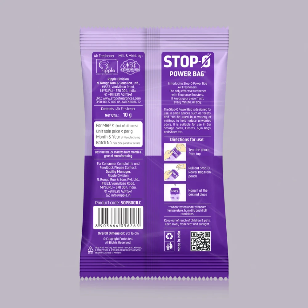 Stop-O Hanging Freshener Power Bag - Lavender Camphor (Pack of 8)