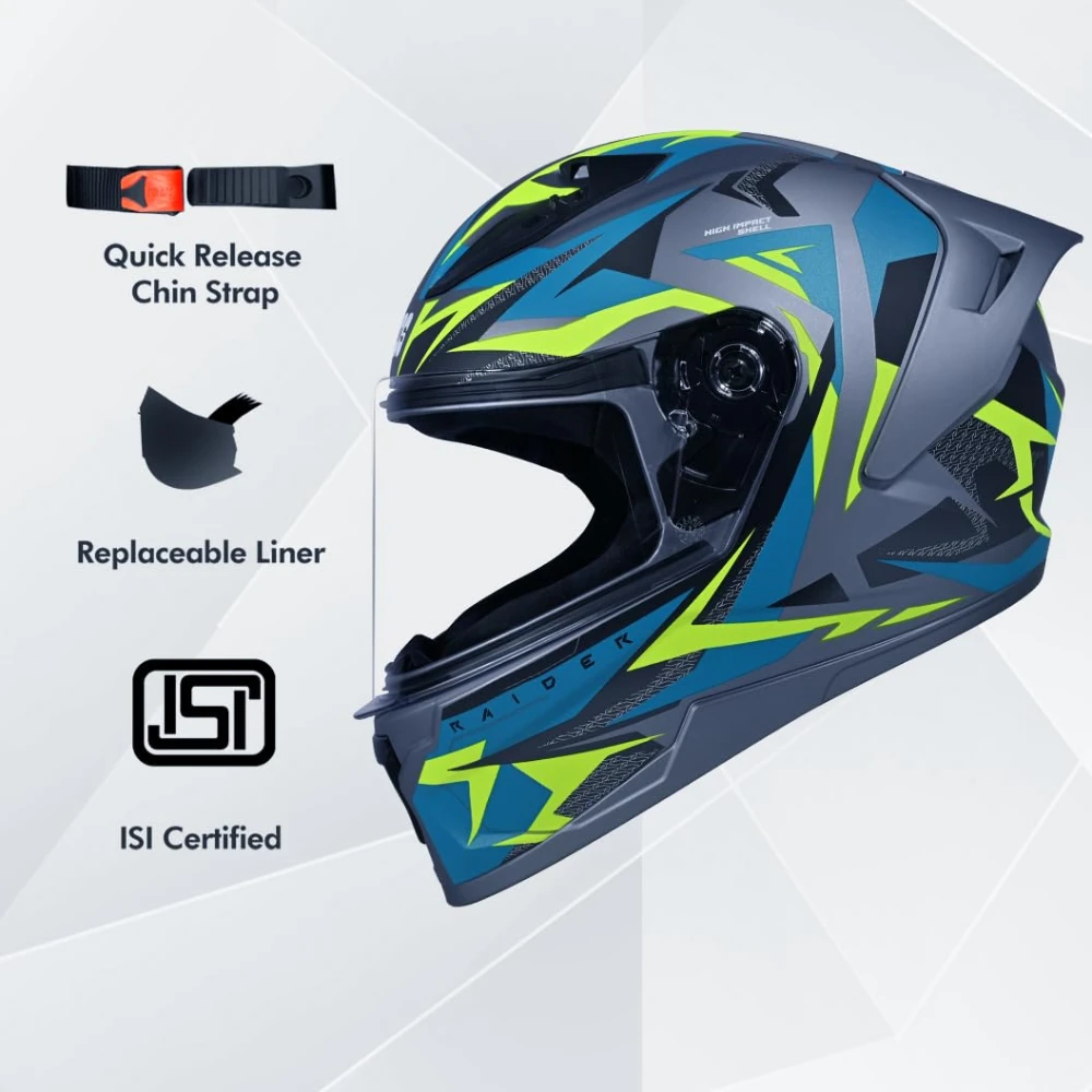 STUDDS Raider Skulpt ISI Certified Full Face Helmet for Men and Women with Spoilor and Clear Visor