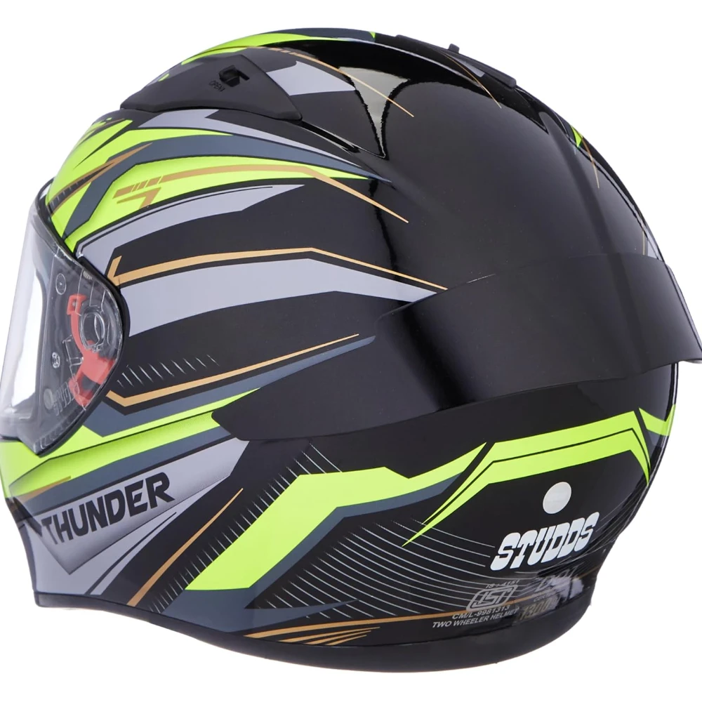 Studds Thunder Full Face Helmet D8 with Clear Visor (Black N5, XL)