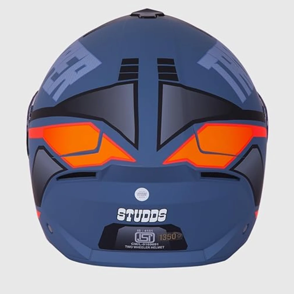 STUDDS Trooper DV D1 ISI and DOT Certified Gloss Finish Flip-up Full Face Helmet for Men and Women with Inner Sun Visor (MATT BLUE N8/XL)