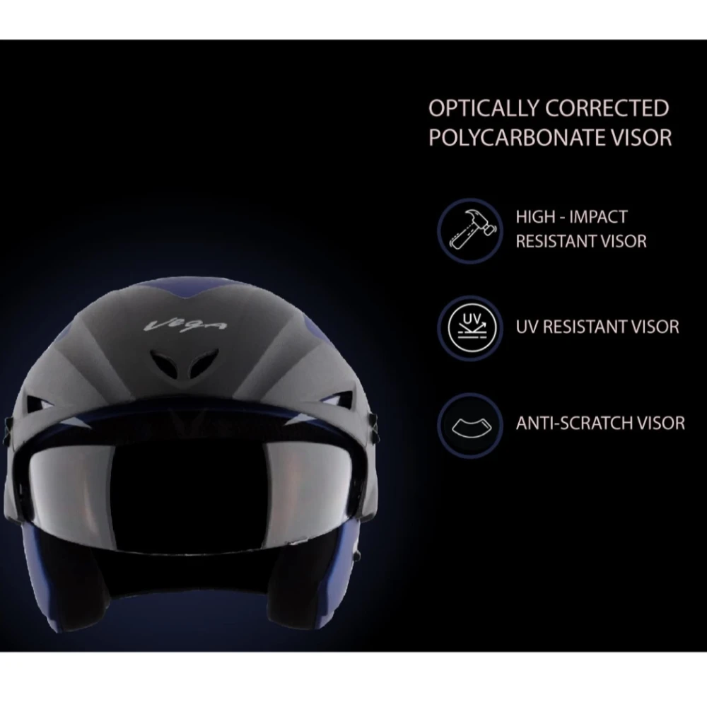 Vega Cruiser ISI Certified Matt Finish Lightweight & Compact with Peak Open Face Helmet for Men and Women with Clear Visor(Dull Blue, Size:M)