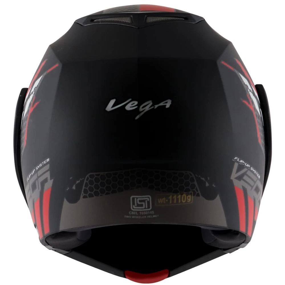 Vega Crux Dx Flex Flip-Up Full Face Helmet Dull Black Red, Size: L(59-60 cm)
