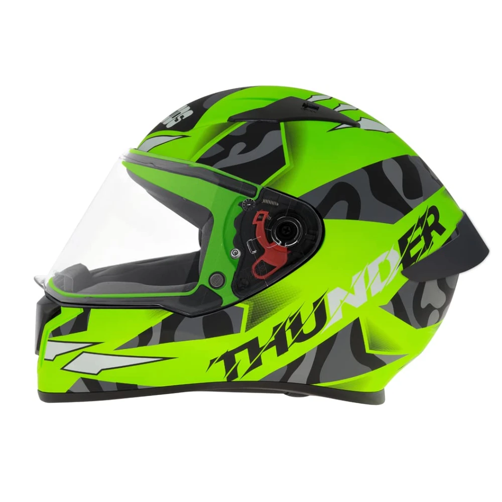 Studds Thunder Full Face Helmet D7 with Clear Visor (Matt Neon Green N9, L)