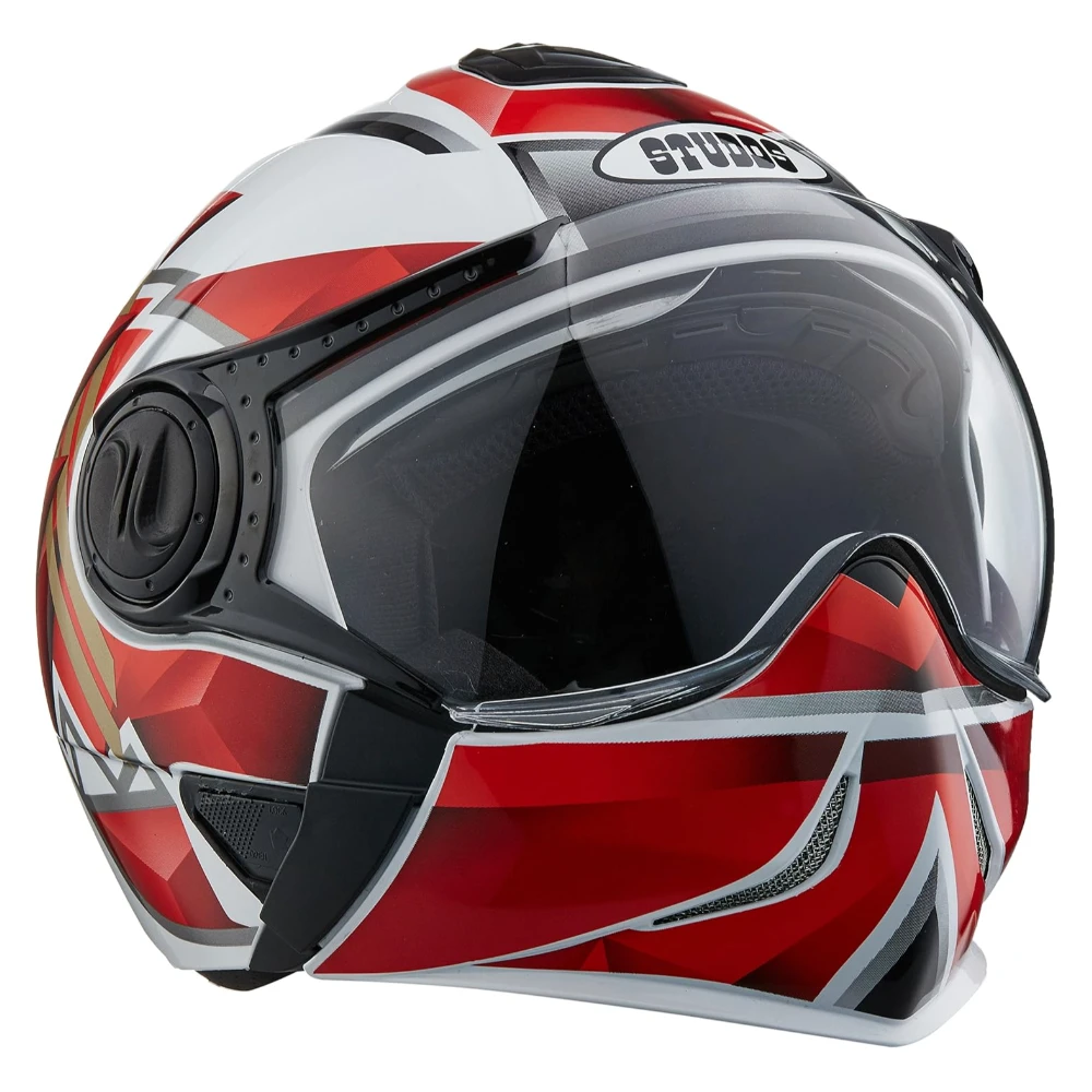 Studds DOWNTOWN D3 Flip Off Full Face Helmet (White and Red, XL)