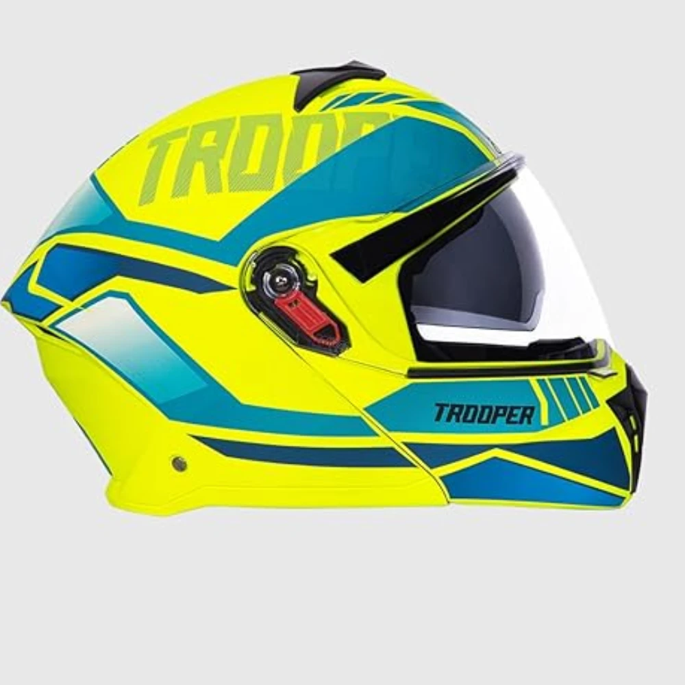 STUDDS Trooper DV D1 ISI and DOT Certified Gloss Finish Flip-up Full Face Helmet for Men and Women with Inner Sun Visor (Matt Yellow N3/M)