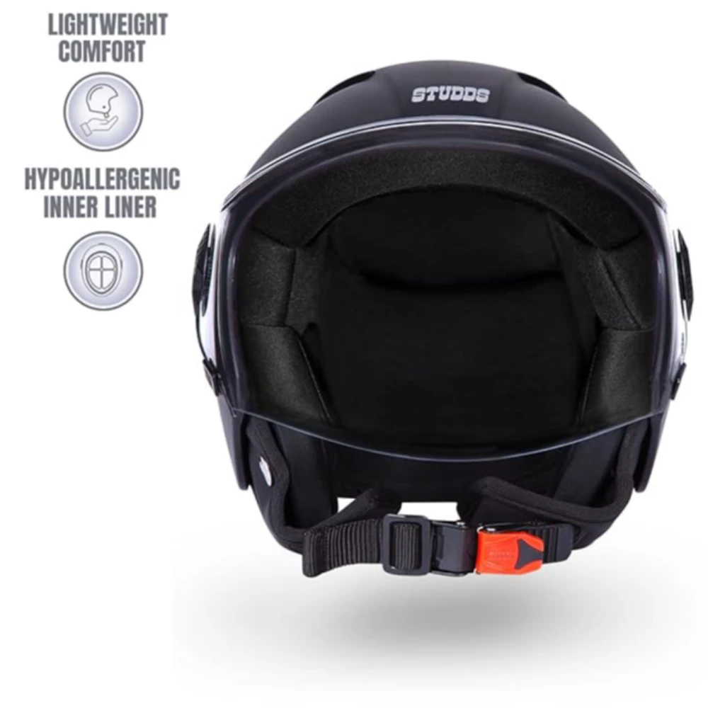 Studds Vogue Eco ISI Certified Open Face Helmet for Men & Women (Black - M), Motorcycling