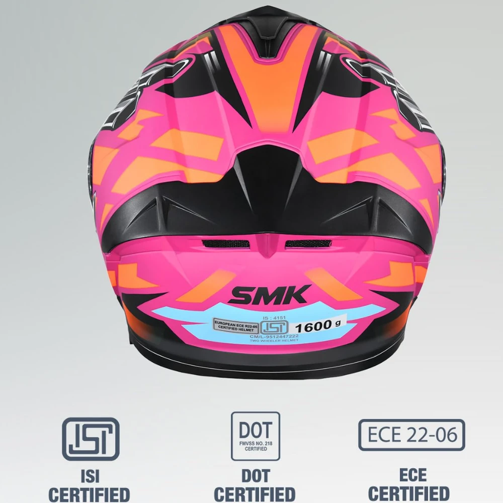 SMK Typhoon Motorhead ISI ECE & DOT Certified Full Face Dual Visor Helmet for Men and Women with Pinlock Fitted Clear Visor and Inner Sun Visor ( Pink - S )