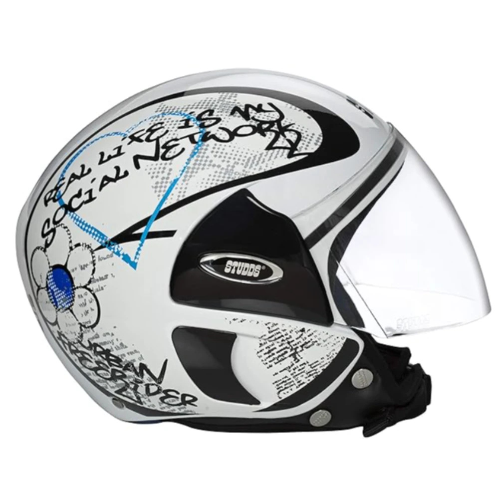 Studds CUB D3 Open Face Helmet (White and Blue, L)