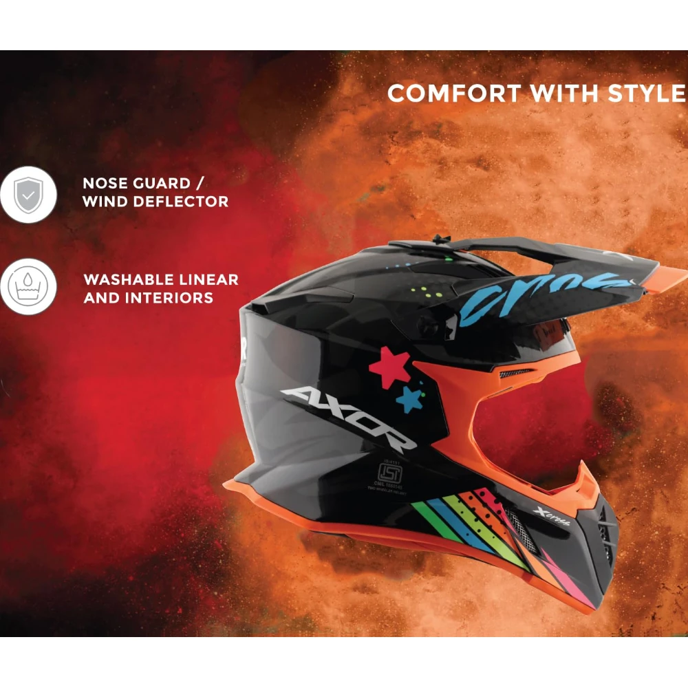 Axor X Cross X2 ISI ECE DOT Certified Full Face Dual Sport Peak Off Road Helmet for Men and Women Black Grey L