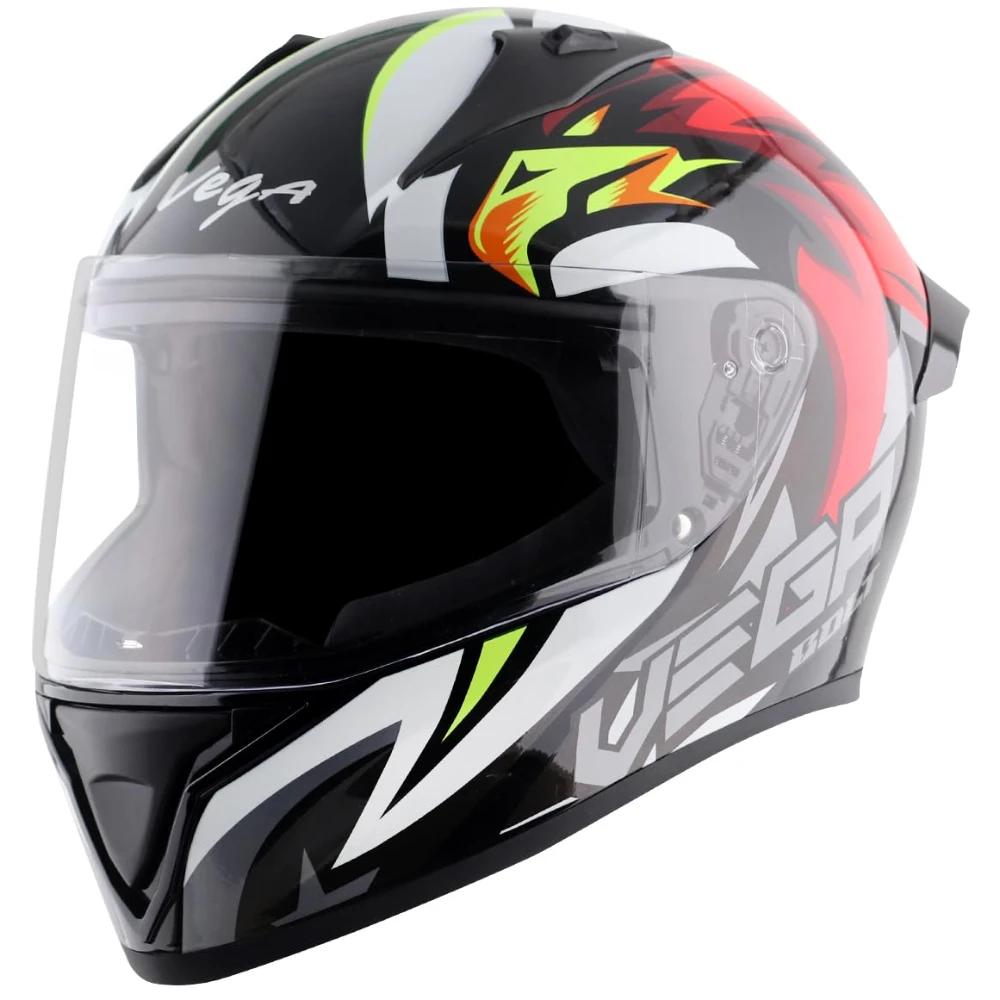 Vega Bolt Speedx ISI and DOT Certified Gloss Finish Full Face Helmet for Men with Clear Visor- Black Red Helmet-M