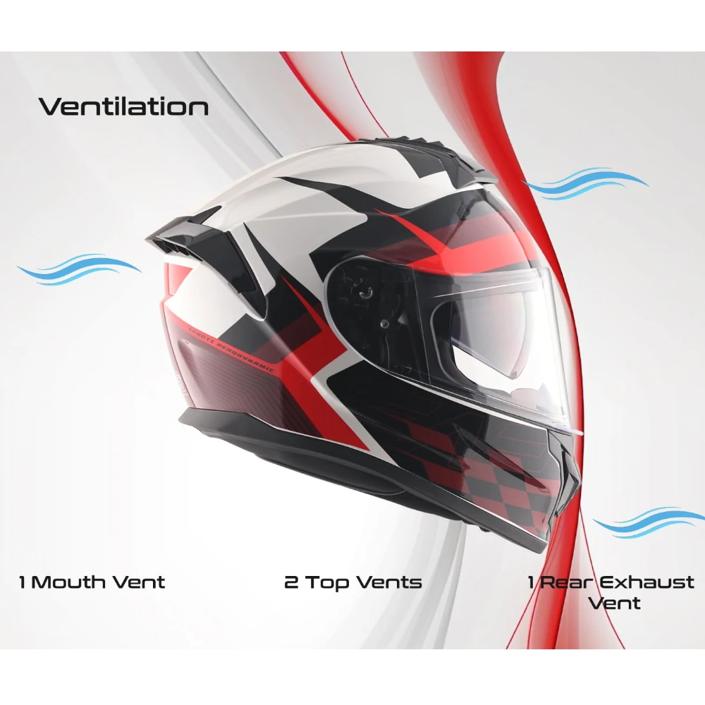 Vega Zap DV Alliance ISI and DOT Certified Gloss Finish Full Face Dual Visor Helmet for Men with Spoiler-White Red-XL