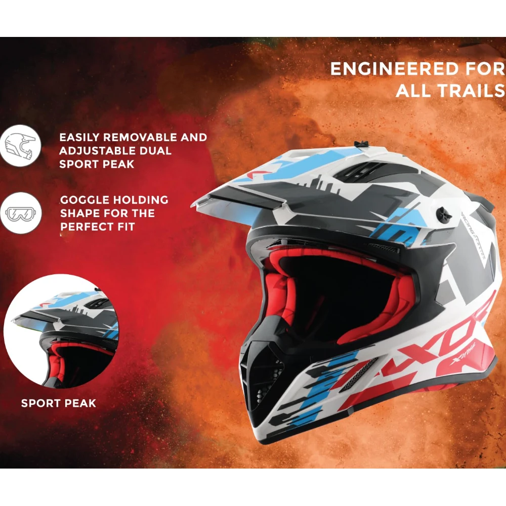 Axor X Cross X1 ISI ECE DOT Certified Full Face Dual Sport Peak Off Road Motorcycling Helmet for Men and Women White Red XL