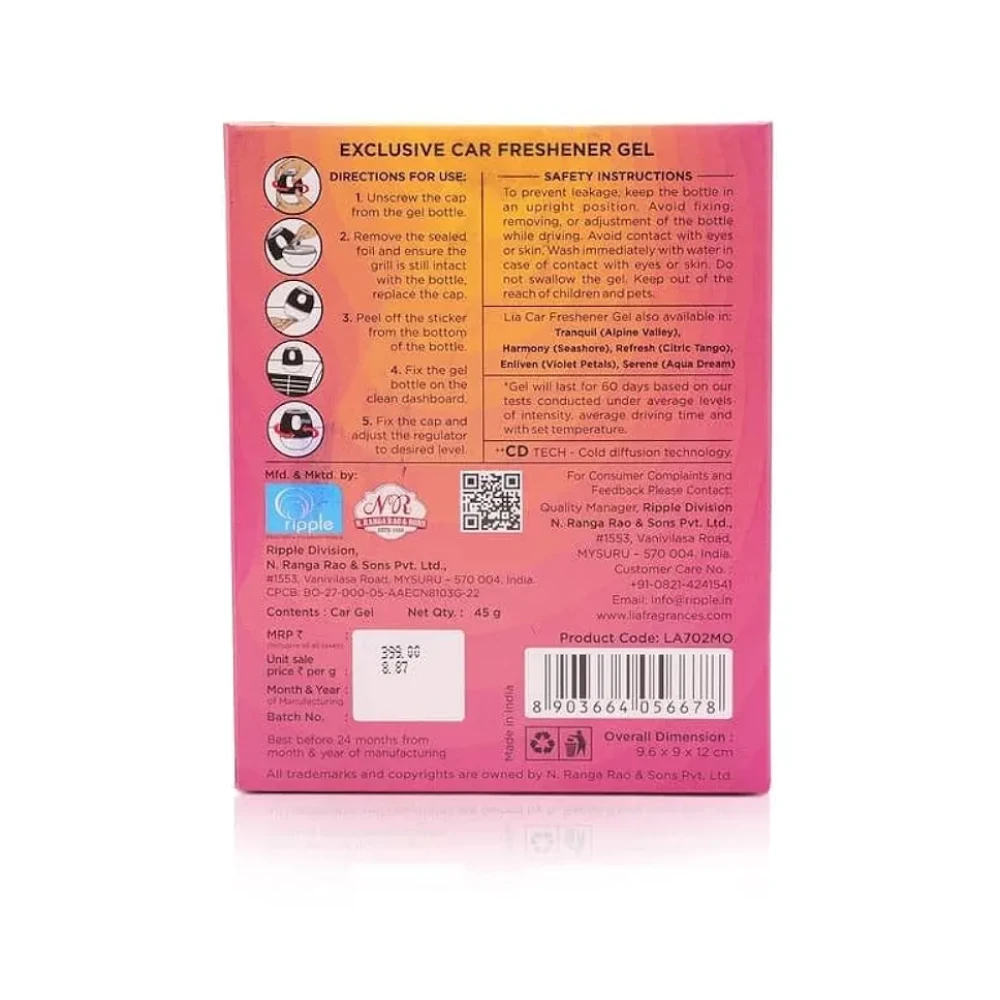 Cycle Lia Car Freshener Gel |Mango Caramel (Joyful) Fragrance 45 Gm|Lia Dashboard Gel Car Air Freshener|Car Perfume Car Accessories