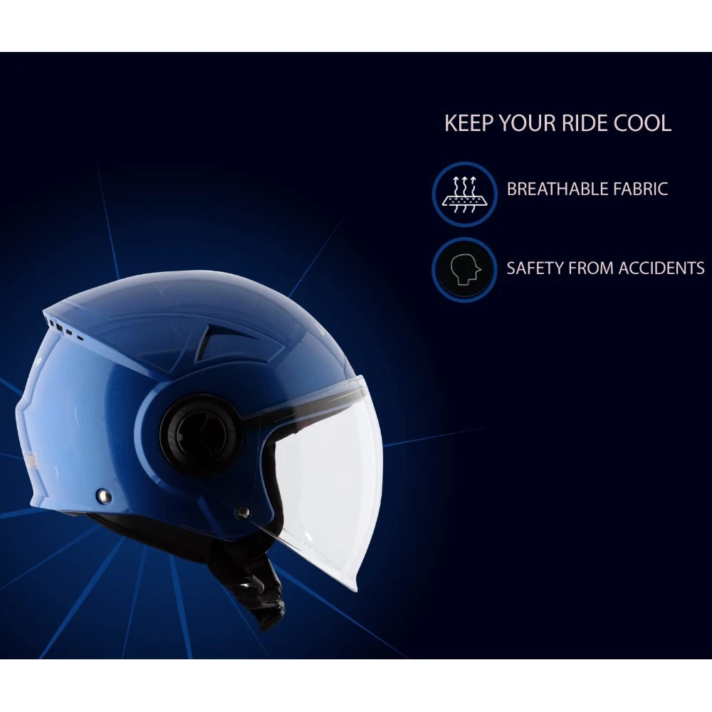 VEGA Blaze Dx ISI Certified Smooth Matt Finish Open Face Helmet for Men and Women with Clear Visor