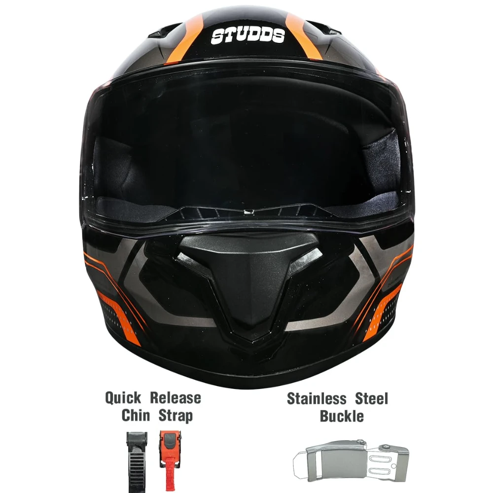 Studds Thunder D2 Draken ISI and DOT Certified Full Face Helmet for Men and Women with Spoiler and Clear Visor