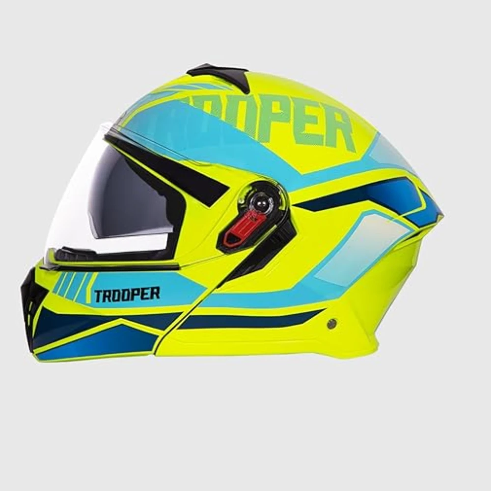 STUDDS Trooper DV D1 ISI and DOT Certified Gloss Finish Flip-up Full Face Helmet for Men and Women with Inner Sun Visor (Yellow N1/M)