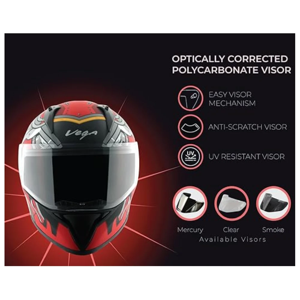 Vega Bolt Superhero ISI and DOT Certified Matte Finish Full Face Helmet for Men with Clear Visor- Dull Black Red, Size: M(57-58 cm)
