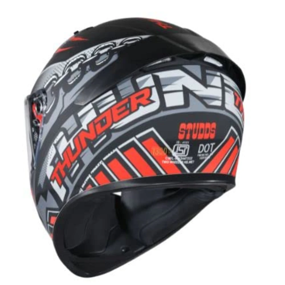 Studds Thunder D5 ISI and DOT Certified Full Face Graphic Helmet for Men and Women with Clear Visor (Matt Black N2, L)