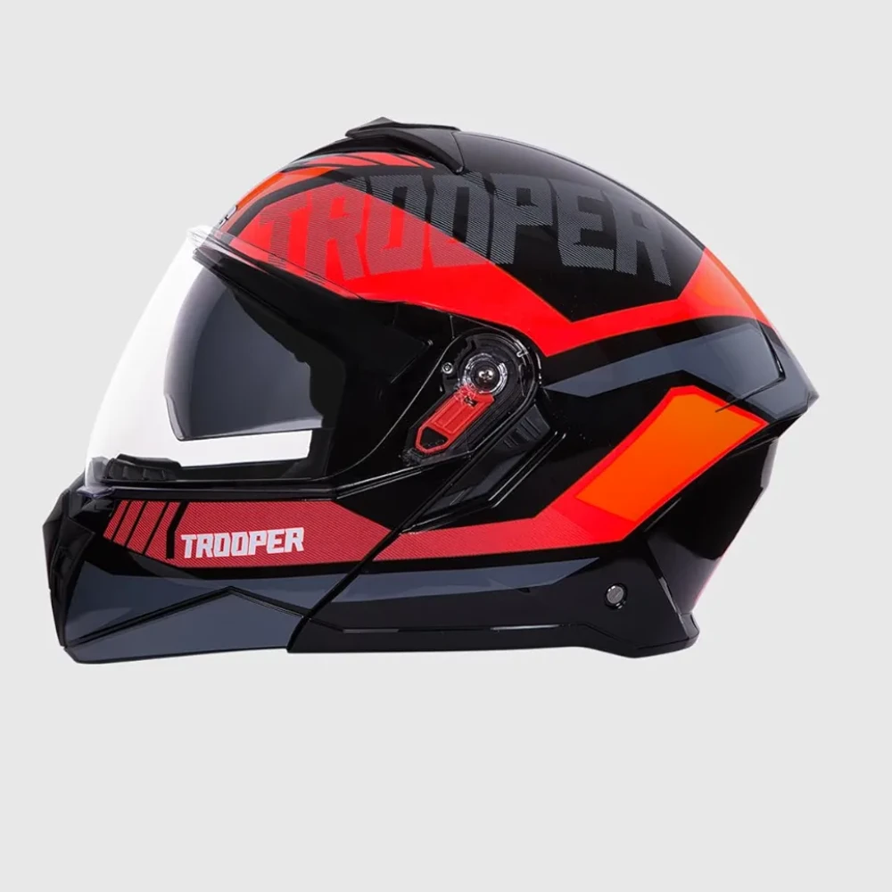 STUDDS Trooper DV D1 ISI and DOT Certified Gloss Finish Flip-up Full Face Helmet for Men and Women with Inner Sun Visor (Black N8/M)