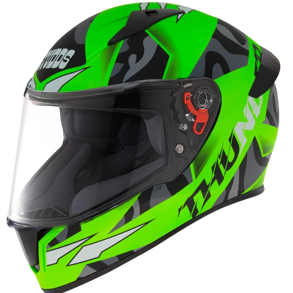 Studds Thunder Full Face Helmet D7 with Clear Visor (Matt Neon Green N9, L)
