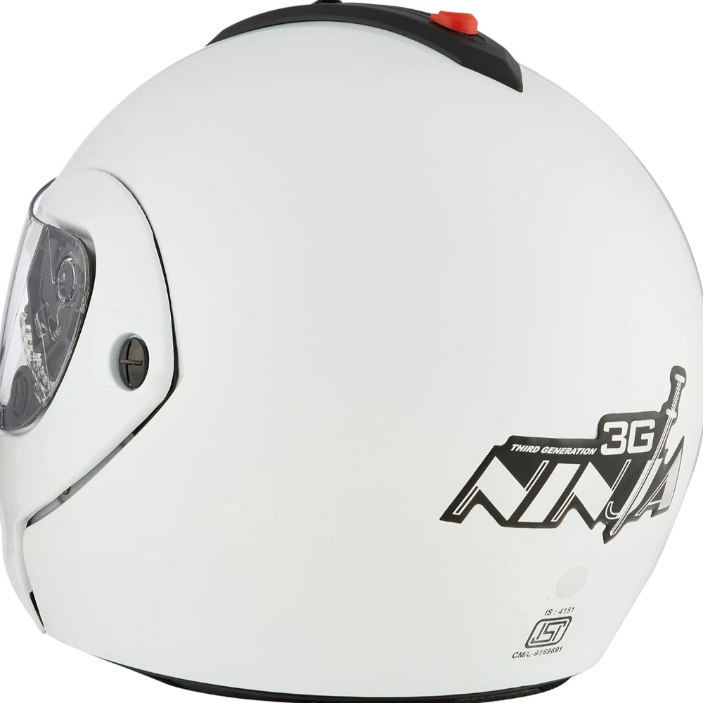 Studds Ninja 3G Flip Up Full Face Helmet with Double Visor (White, M)