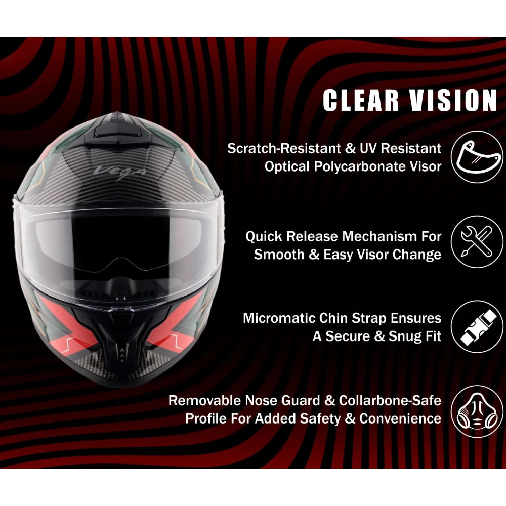 Vega Zap Explore D/V ISI and DOT Certified Gloss Finish Full Face Helmet for Men with Dual Visors and Spoiler-Black Red-L