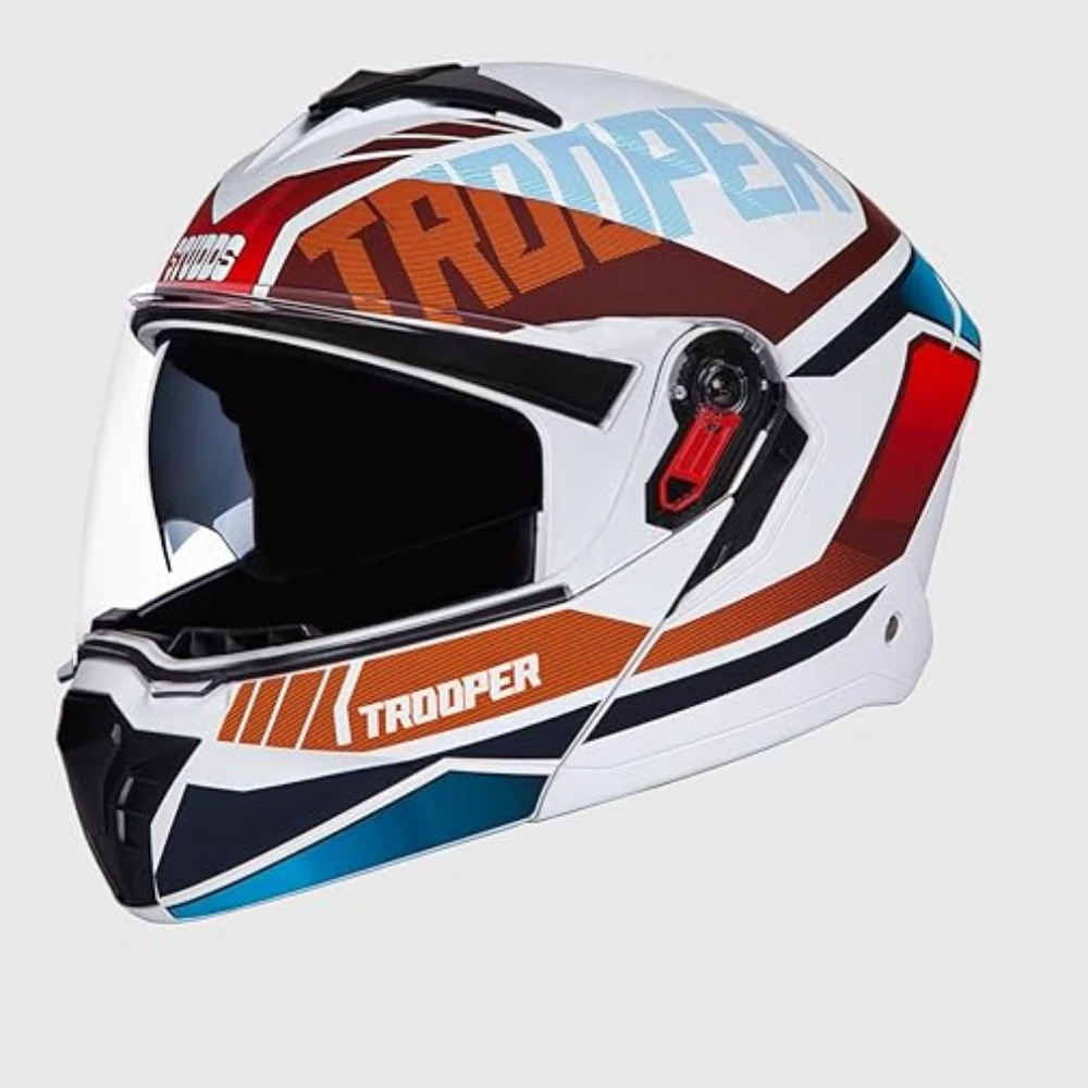 STUDDS Trooper DV D1 ISI and DOT Certified Gloss Finish Flip-up Full Face Helmet for Men and Women with Inner Sun Visor (MATT WHITE N2/XL)