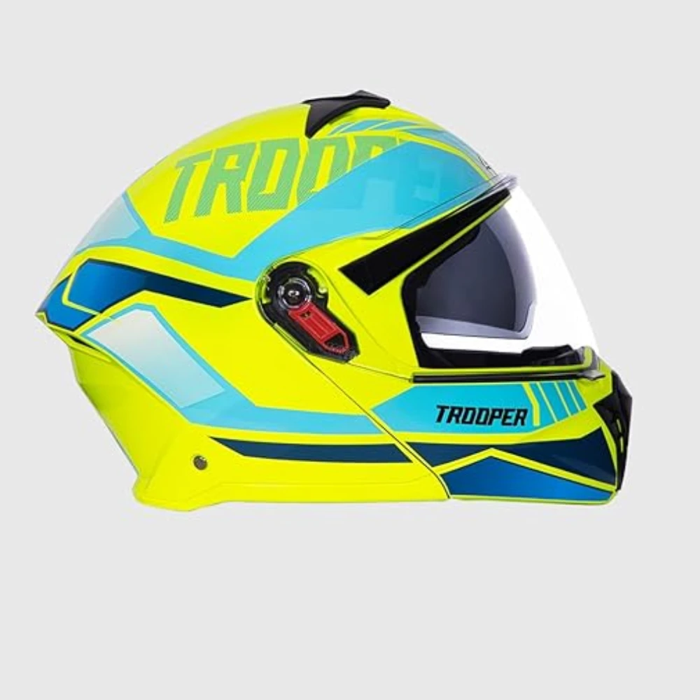 STUDDS Trooper DV D1 ISI and DOT Certified Gloss Finish Flip-up Full Face Helmet for Men and Women with Inner Sun Visor (Yellow N1/M)