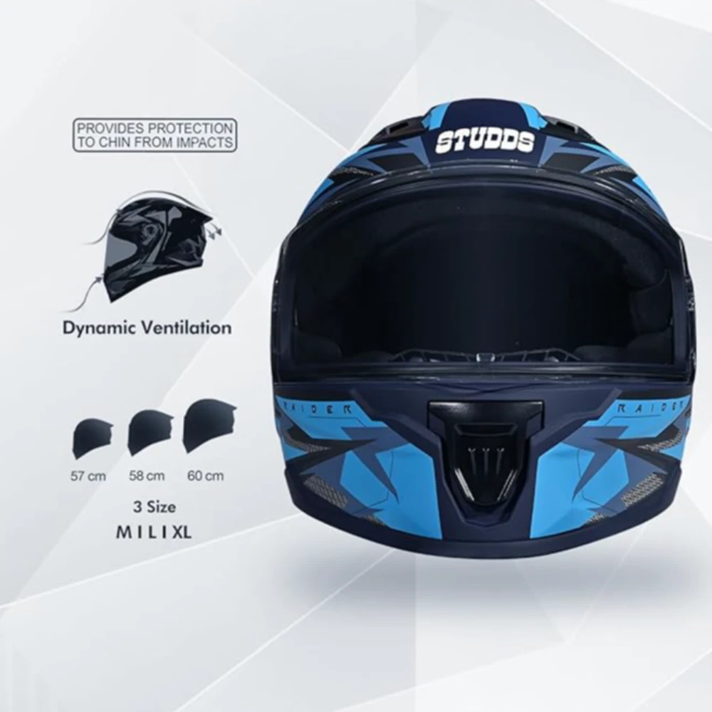 STUDDS Raider Skulpt ISI Certified Full Face Helmet for Men and Women with Spoilor and Clear Visor