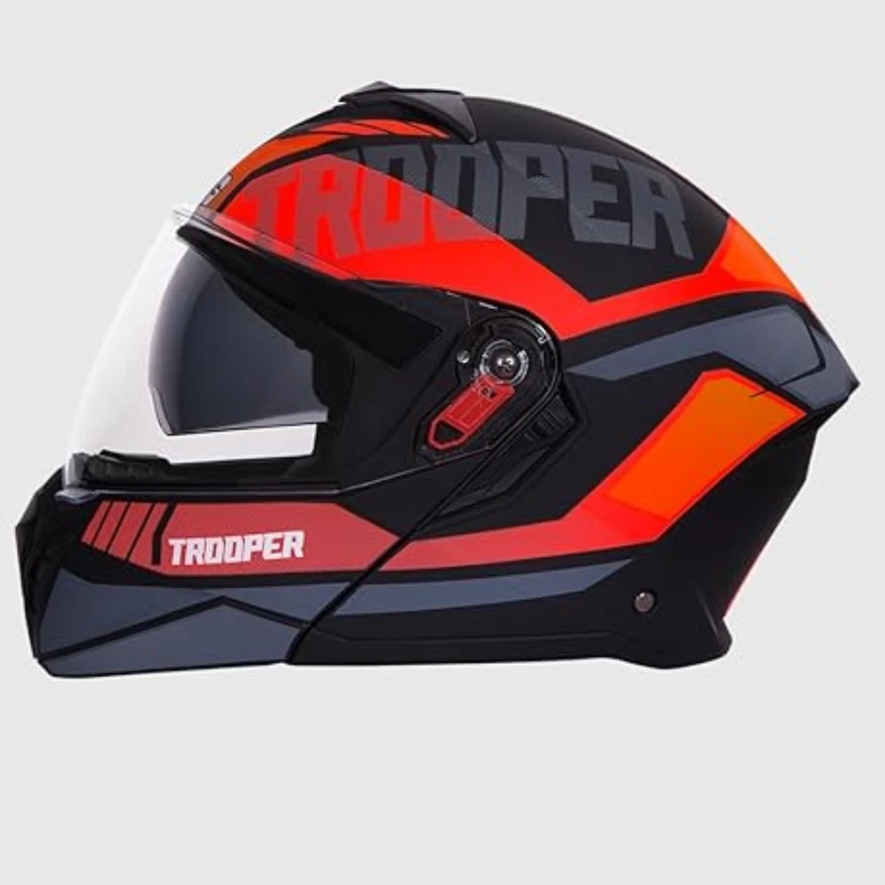 STUDDS Trooper DV D1 ISI and DOT Certified Gloss Finish Flip-up Full Face Helmet for Men and Women with Inner Sun Visor (Matt Black N8/XL)