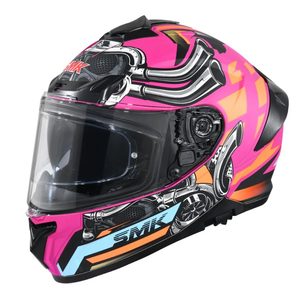 SMK Typhoon Motorhead ISI ECE & DOT Certified Full Face Dual Visor Helmet for Men and Women with Pinlock Fitted Clear Visor and Inner Sun Visor ( MATT Pink - XL )