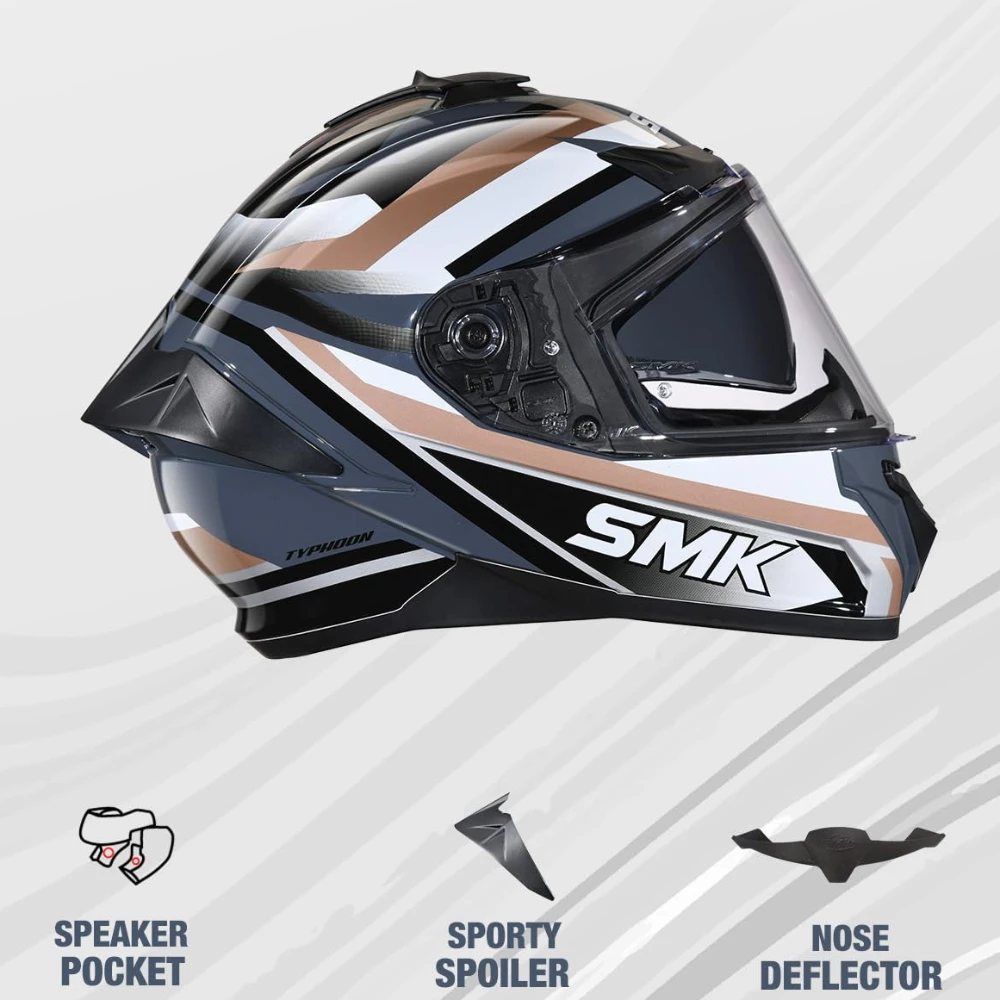 SMK Typhoon Freeride ISI ECE & DOT Certified Full Face Dual Visor Helmet for Men and Women with Pinlock Fitted Clear Visor and Inner Sun Visor ( GL627 - 2XL )