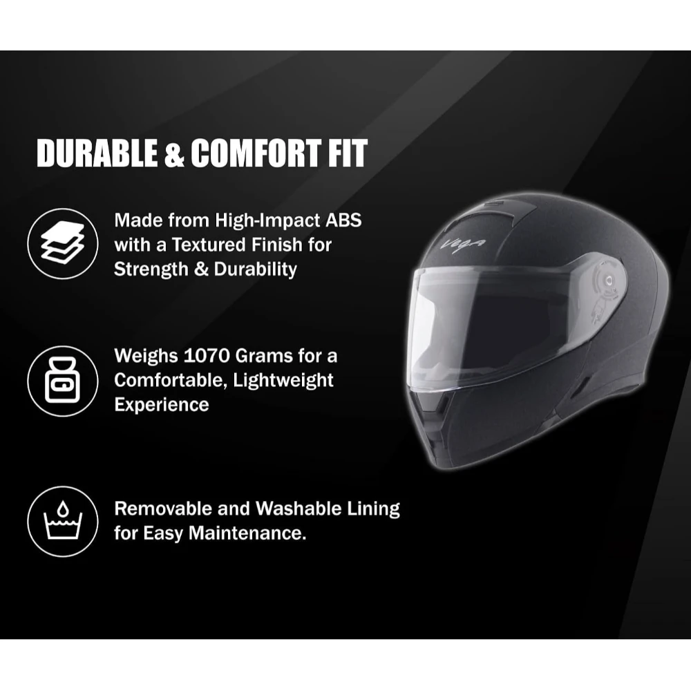 Vega Knight ISI Certified Texture Finish Flip-Up Helmet for Men with Clear Visor-Black-L