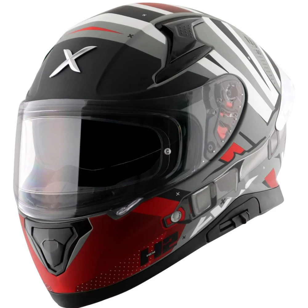 Axor Hex-2 ISI ECE DOT Certified Full Face Dual Visor Helmet for Men and Women with Pinlock Fitted Outer Clear Visor and Inner Smoke Sun Visor Motorbike Helmet Dull Cool Grey-L
