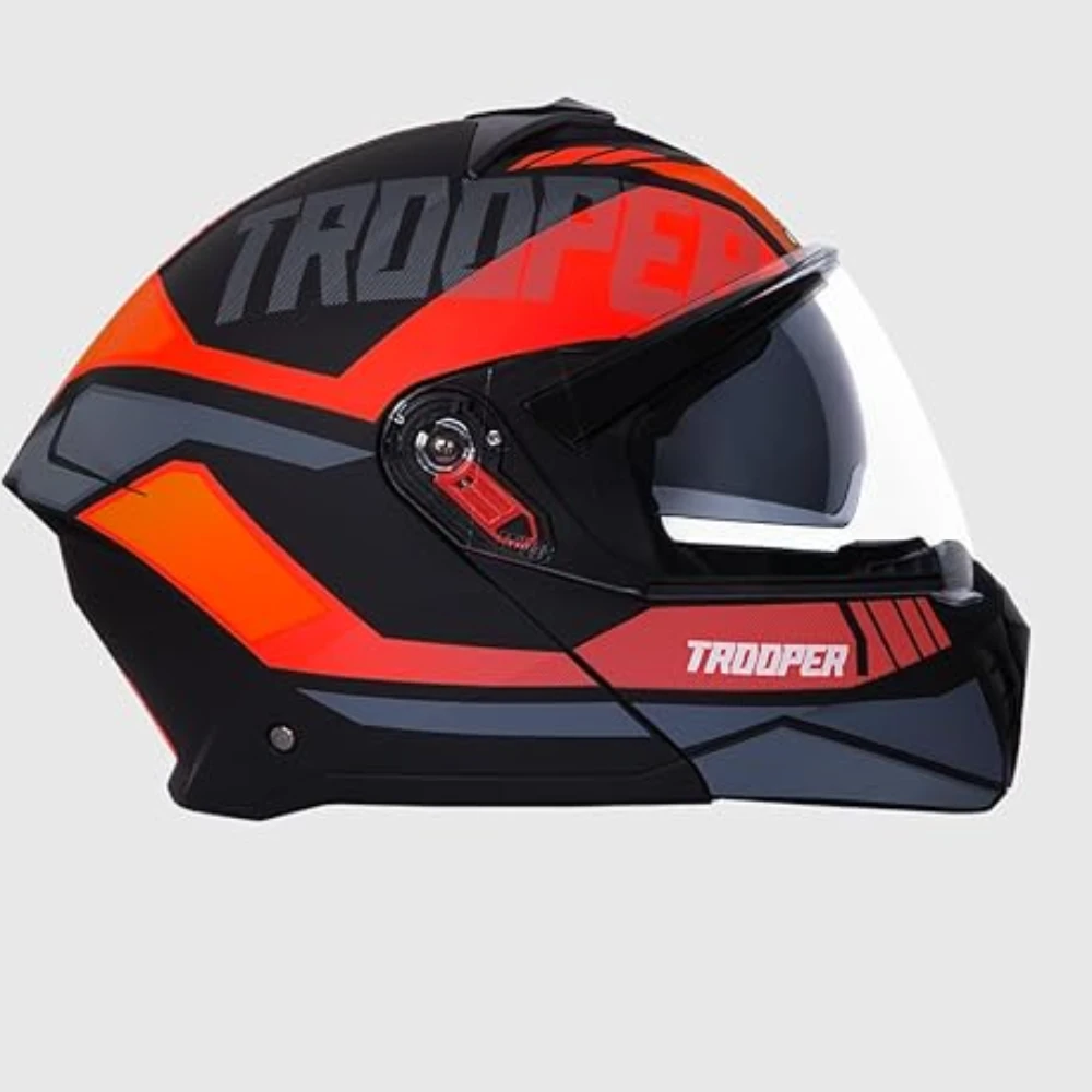 STUDDS Trooper DV D1 ISI and DOT Certified Gloss Finish Flip-up Full Face Helmet for Men and Women with Inner Sun Visor (Matt Black N8/XL)