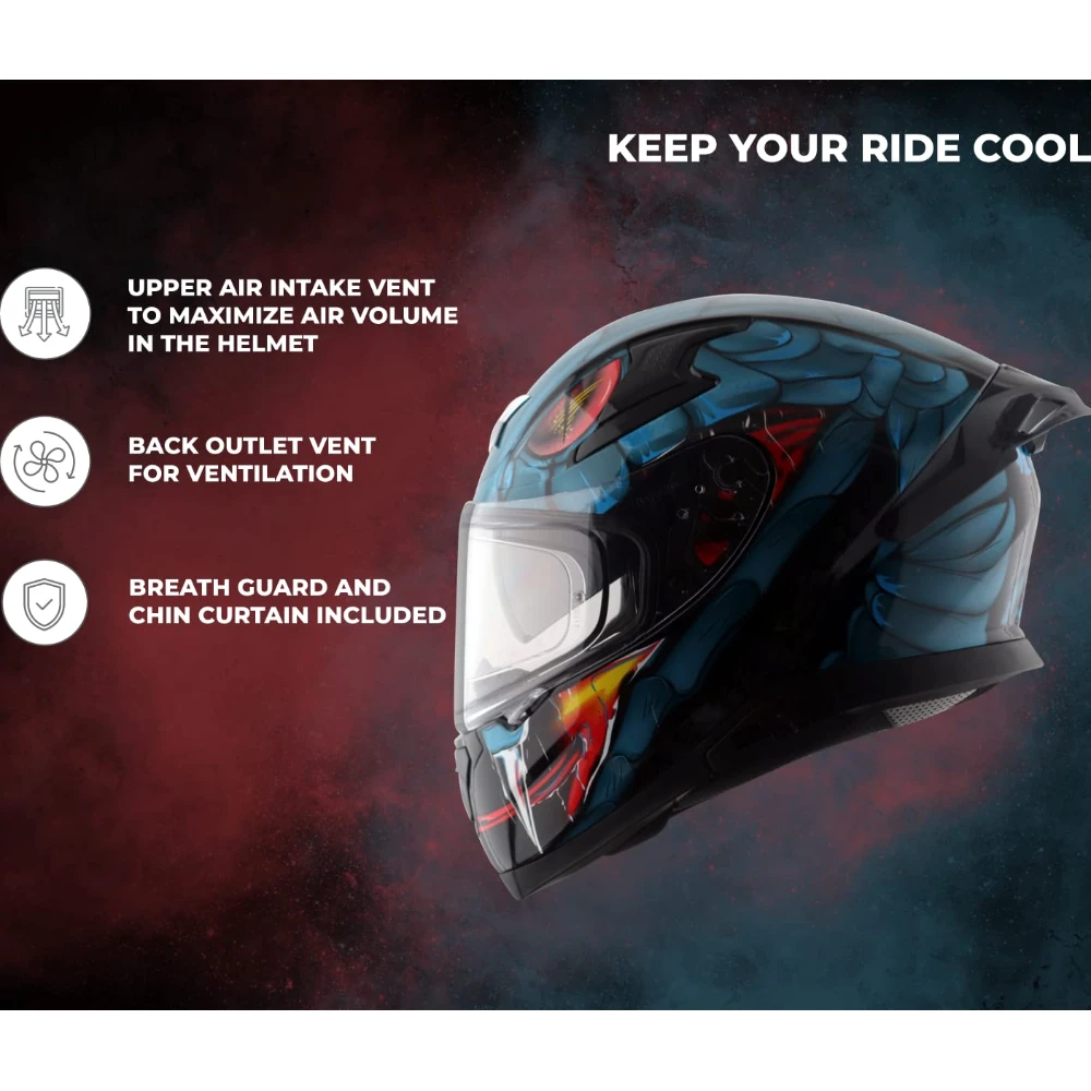 Axor Apex Venomous ISI ECE DOT Certified Full Face Dual Visor Helmet for Men and Women with Pinlock Fitted Outer Clear Visor and Inner Smoke Sun Visor Black Blue(M)