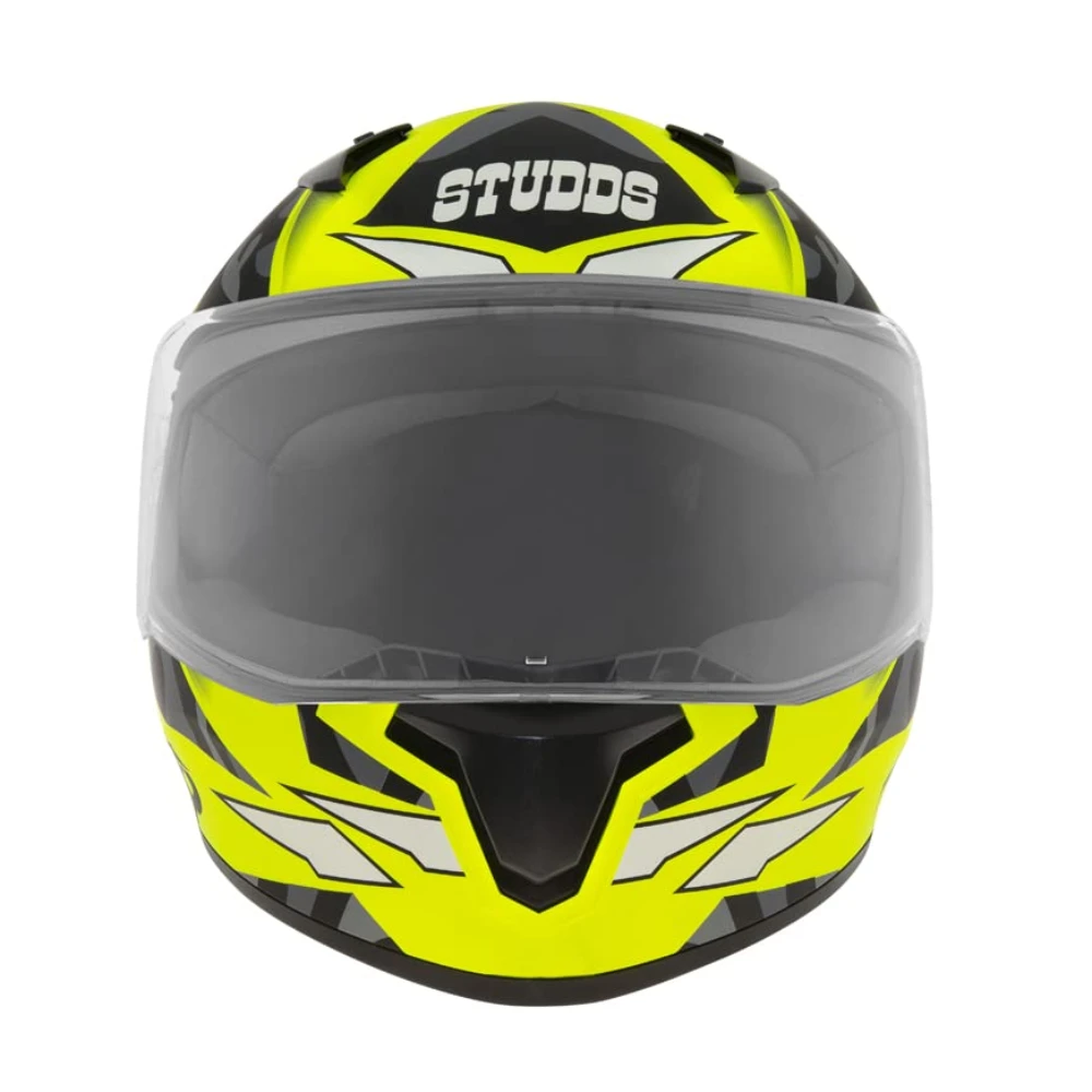 Studds Thunder Full Face Helmet D7 with Clear Visor (Matt Neon Yellow N9, L)